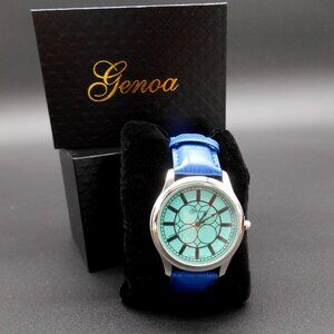 Watch, Genoa Japanese Movement Watch w/ Blue Genuine Leather Strap (7.00-8.50 )
